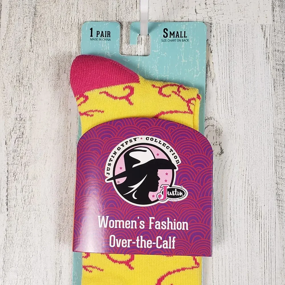 NWT Justin Boots Fashion Cushioned Sole Over The Calf Socks Women's Size Small